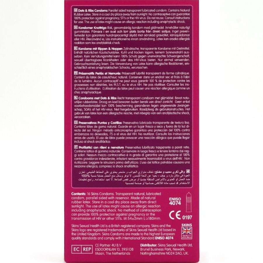 SKINS - DOTS &amp; RIBS PREMIUM CONDOMS 16-PACK