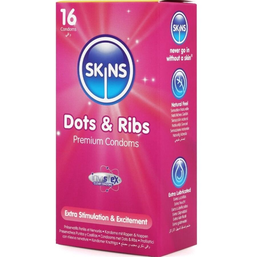 SKINS - DOTS &amp; RIBS PREMIUM CONDOMS 16-PACK