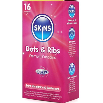 SKINS - DOTS &amp; RIBS PREMIUM CONDOMS 16-PACK