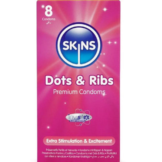 SKINS - DOTS &amp; RIBS PREMIUM CONDOMS 8-PACK