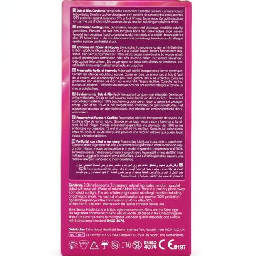 SKINS - DOTS &amp; RIBS PREMIUM CONDOMS 8-PACK