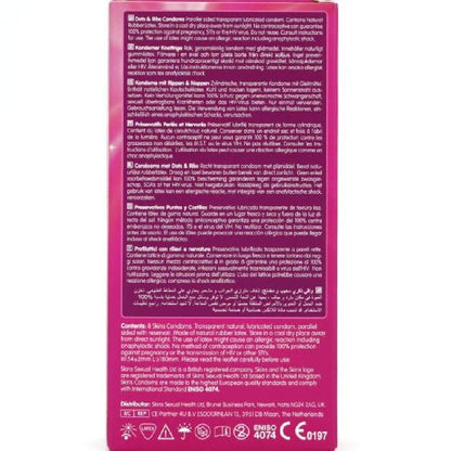 SKINS - DOTS &amp; RIBS PREMIUM CONDOMS 8-PACK