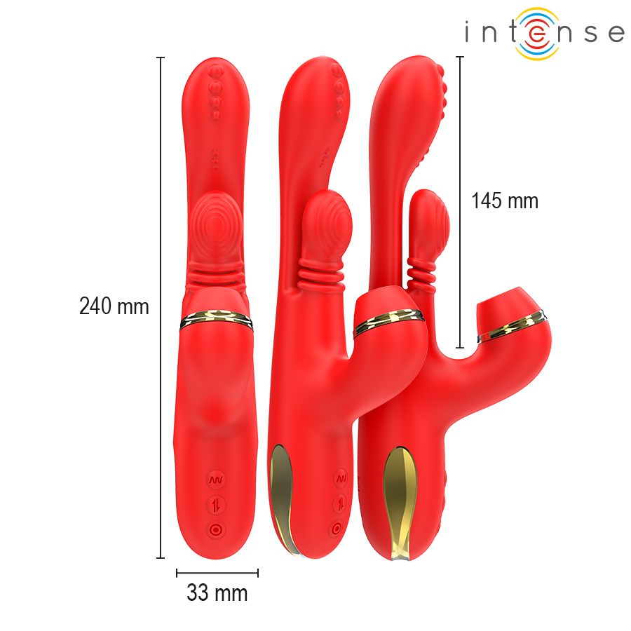 INTENSE - KATY MULTIFUNCTIONAL CLITORAL STIMULATOR 4 INTERCHANGEABLE HEADS RED