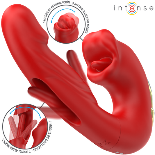 INTENSE - NATHY DOUBLE VIBRATOR WITH MULTIFUNCTIONAL STIMULATING MOUTH (RED)