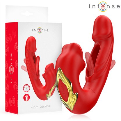 INTENSE - NATHY DOUBLE VIBRATOR WITH MULTIFUNCTIONAL STIMULATING MOUTH (RED)
