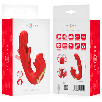 INTENSE - NATHY DOUBLE VIBRATOR WITH MULTIFUNCTIONAL STIMULATING MOUTH (RED)