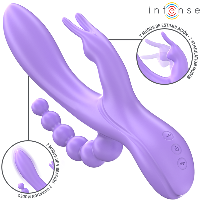 INTENSE - MIKO TRIPLE RABBIT VIBRATOR &amp; ANAL STIMULATOR 7 VIBRATIONS PURPLE