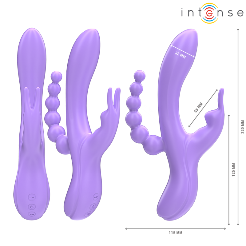 INTENSE - MIKO TRIPLE RABBIT VIBRATOR &amp; ANAL STIMULATOR 7 VIBRATIONS PURPLE
