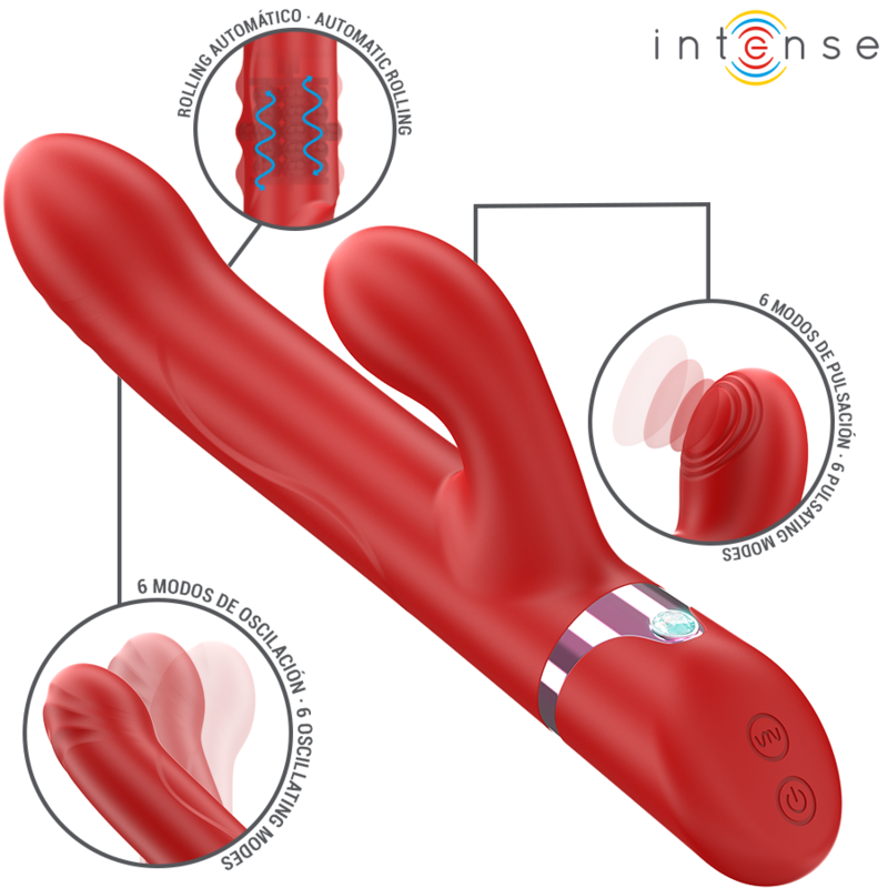 INTENSE - LELE MULTIFUNCTIONAL ROTATING, OSCILLATING AND STIMULATING VIBRATOR RED