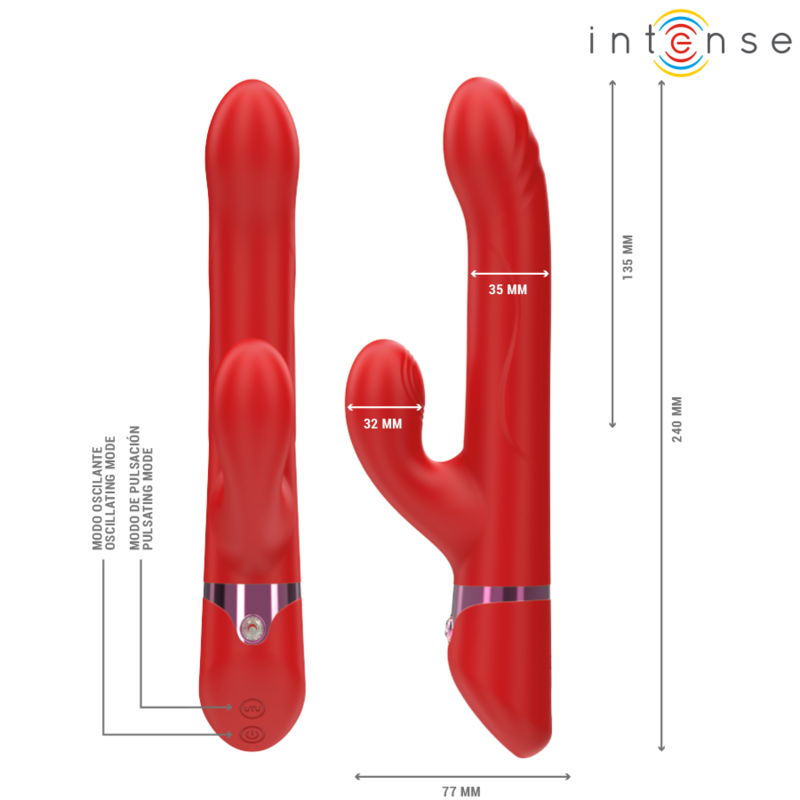 INTENSE - LELE MULTIFUNCTIONAL ROTATING, OSCILLATING AND STIMULATING VIBRATOR RED