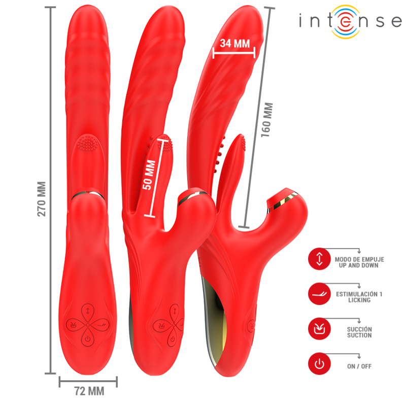 INTENSE - KAROL MULTIFUNCTIONAL VIBRATOR THRUST AND STIMULATION AND STIMULATING WAVES RED