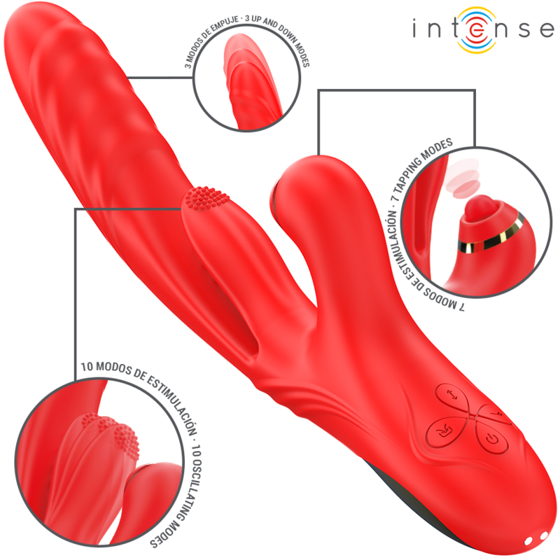 INTENSE - ROSALIA 3-IN-1 MULTIFUNCTIONAL VIBRATOR, RED