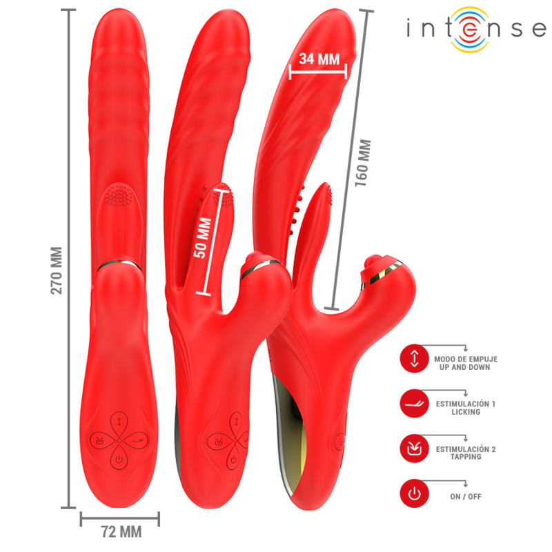 INTENSE - ROSALIA 3-IN-1 MULTIFUNCTIONAL VIBRATOR, RED
