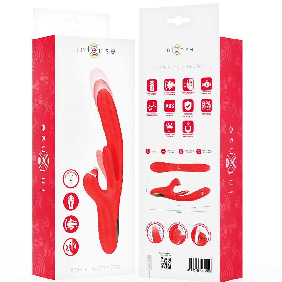 INTENSE - ROSALIA 3-IN-1 MULTIFUNCTIONAL VIBRATOR, RED
