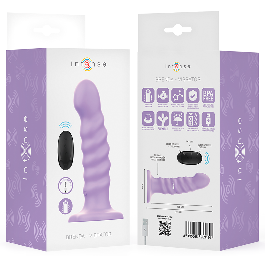 INTENSE - BRENDA VIBRATOR SIZE M SPIRAL DESIGN 10 VIBRATIONS REMOTE CONTROL PURPLE