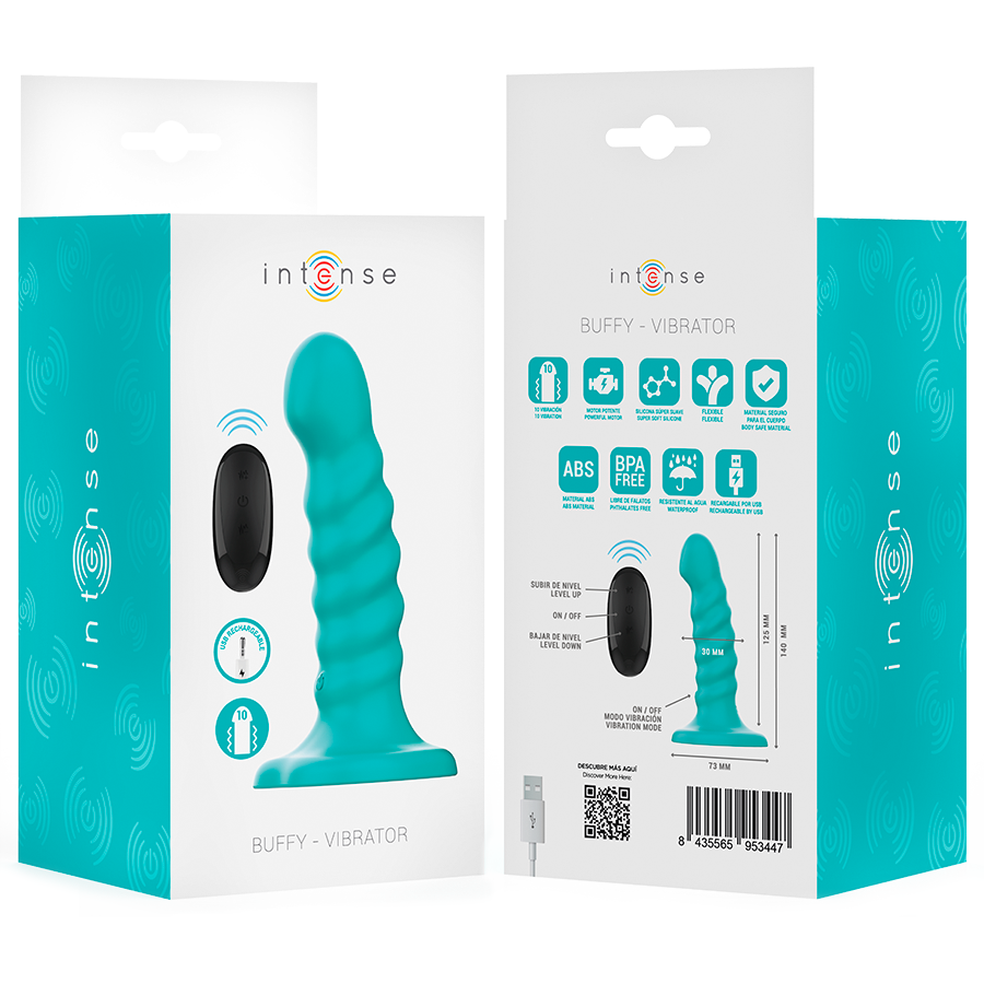 INTENSE - BUFFY VIBRATOR SIZE S SPIRAL DESIGN 10 VIBRATIONS REMOTE CONTROL BLUE