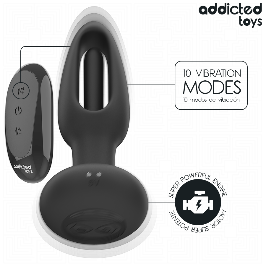 ADDICTED TOYS - BUTT PLUG WITH VIBRATING TONGUE AND REMOTE CONTROL