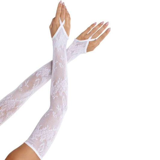 LEG AVENUE - GUANTI SCALDA MANICOTTI IN PIZZO FLOREALE EXTRA LUNGHI BIANCHI