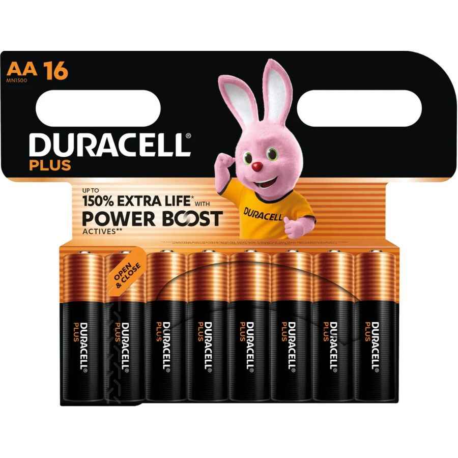 DURACELL - PLUS POWER BOOST BATTERIA ALCALINE AA LR6 BLISTER x 16
