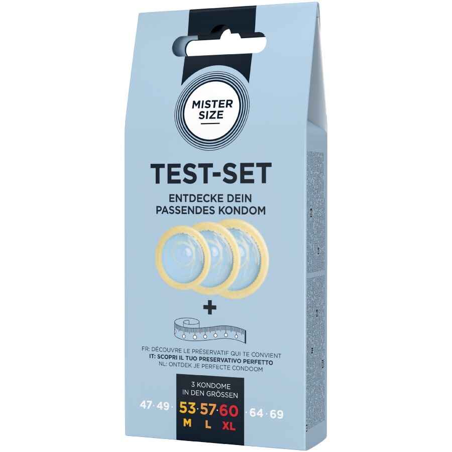 MISTER SIZE - SET DI PROVA 3 PRESERVATIVI DI MISURE DIVERSE + METRO A NASTRO