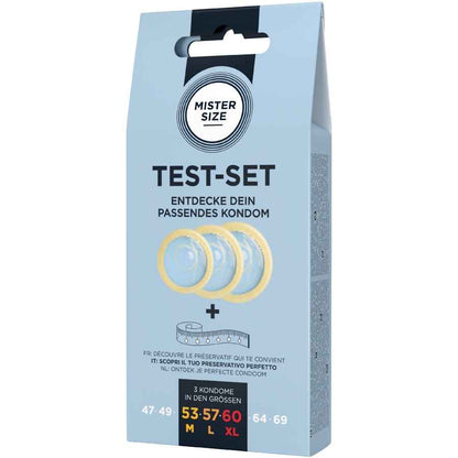 MISTER SIZE - SET DI PROVA 3 PRESERVATIVI DI MISURE DIVERSE + METRO A NASTRO