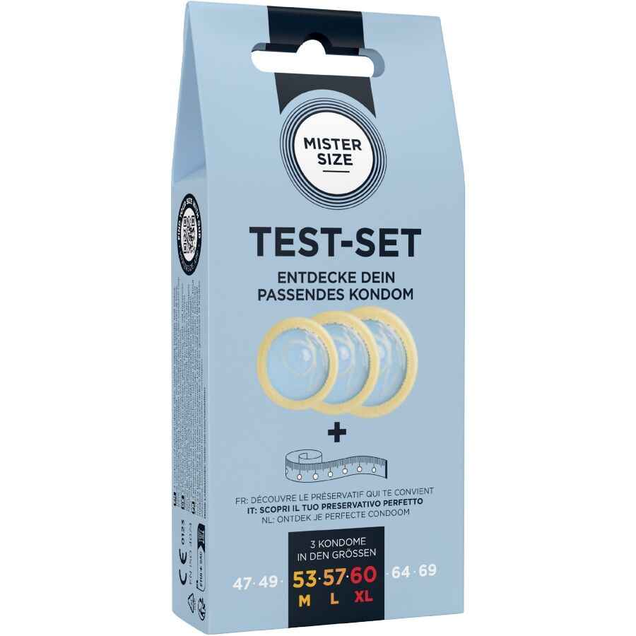 MISTER SIZE - SET DI PROVA 3 PRESERVATIVI DI MISURE DIVERSE + METRO A NASTRO