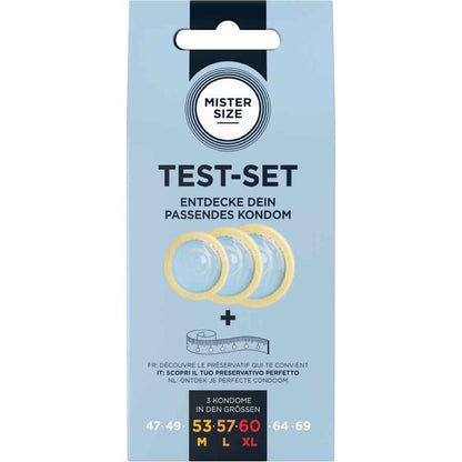 MISTER SIZE - SET DI PROVA 3 PRESERVATIVI DI MISURE DIVERSE + METRO A NASTRO
