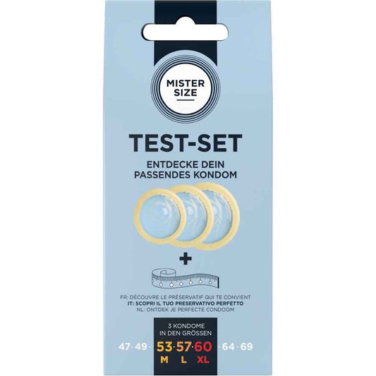 MISTER SIZE - SET DI PROVA 3 PRESERVATIVI DI MISURE DIVERSE + METRO A NASTRO