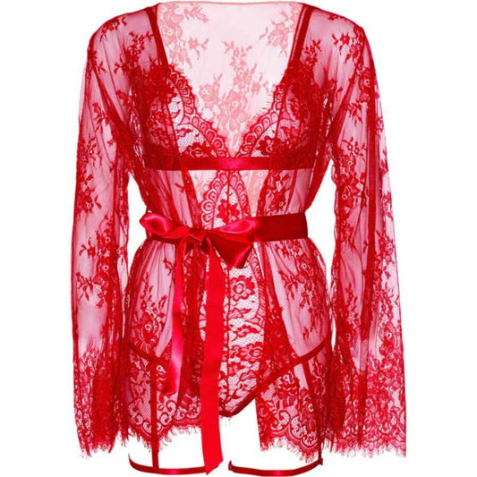 LEG AVENUE - 86123 SET VESTAGLIA TEDDY + GIARRETTIERA ROSSO TAGLIA S