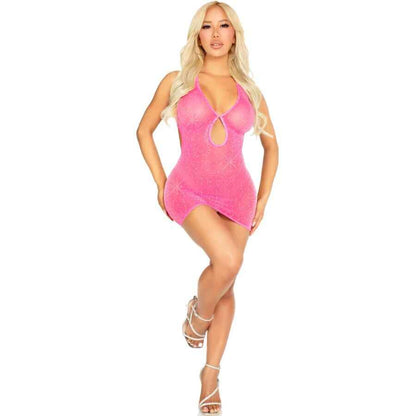 LEG AVENUE - 87203 MINI ABITO ROSA CON STRASS E SCOLLO A V - TAGLIA UNICA