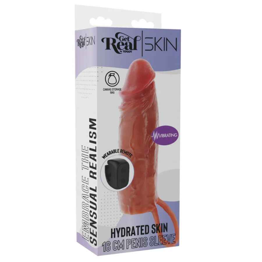 GET REAL - GUAINA VIBRANTE PER PENE IN SILICONE PER PELLE IDRATATA CARAMELLO 16 CM