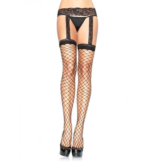 LEG AVENUE - FISHNET STOCKINGS WITH BLACK LACE GARTER GARTER - 1