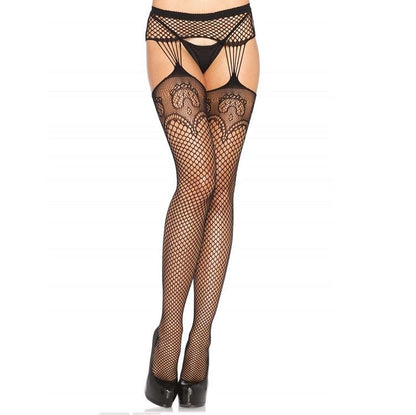 LEG AVENUE - NET STOCKINGS WITH GARTER LINES - 1
