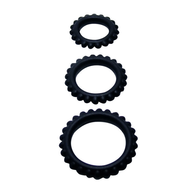 BAILE - TITAN SET 3PCS COCK RING BLACK 2.8 + 2.4 + 1.9 CM - 3