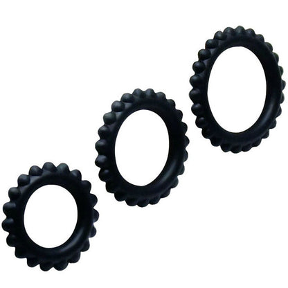 BAILE - TITAN SET 3PCS COCK RING BLACK 2.8 + 2.4 + 1.9 CM - 5