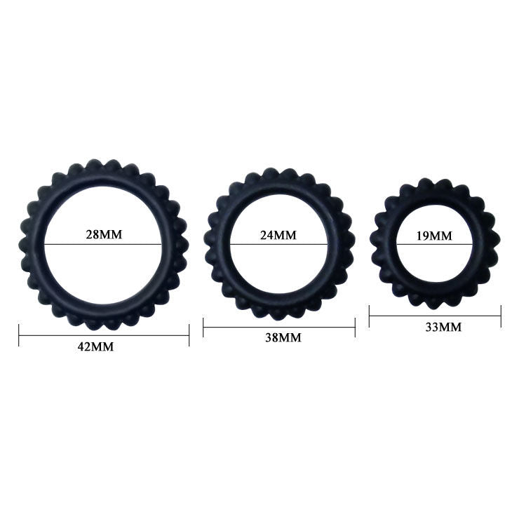 BAILE - TITAN SET 3PCS COCK RING BLACK 2.8 + 2.4 + 1.9 CM - 2