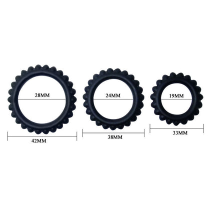 BAILE - TITAN SET 3PCS COCK RING BLACK 2.8 + 2.4 + 1.9 CM - 2
