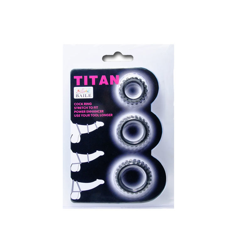 BAILE - TITAN SET 3PCS COCK RING BLACK 2.8 + 2.4 + 1.9 CM - 1