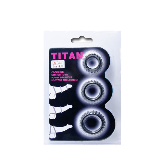 BAILE - TITAN SET 3PCS COCK RING BLACK 2.8 + 2.4 + 1.9 CM - 1