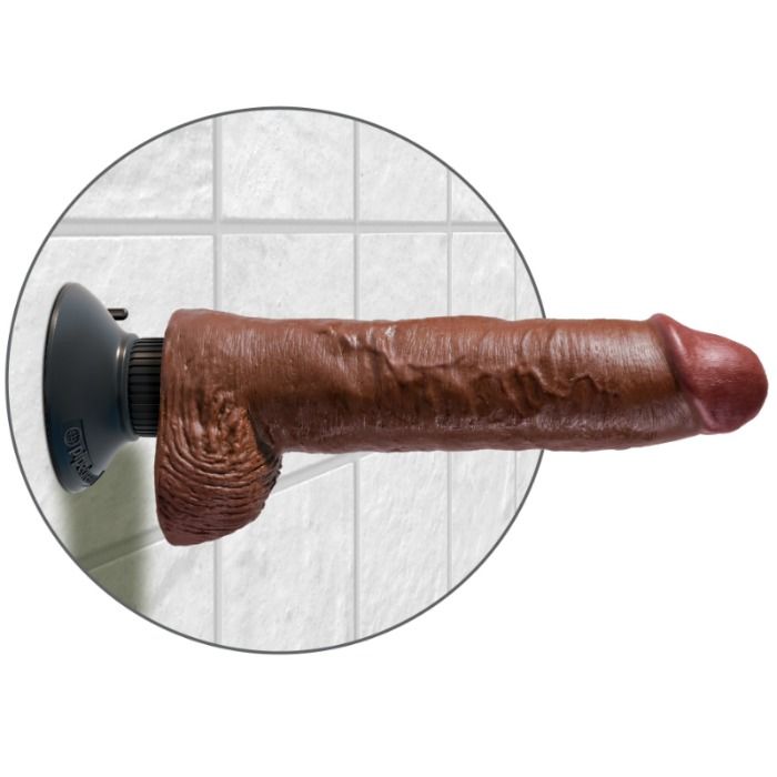 KING COCK - PENIS VIBRANT AVEC COUILLES MARRON 25,5 CM