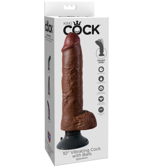 KING COCK - PENIS VIBRANT AVEC COUILLES MARRON 25,5 CM