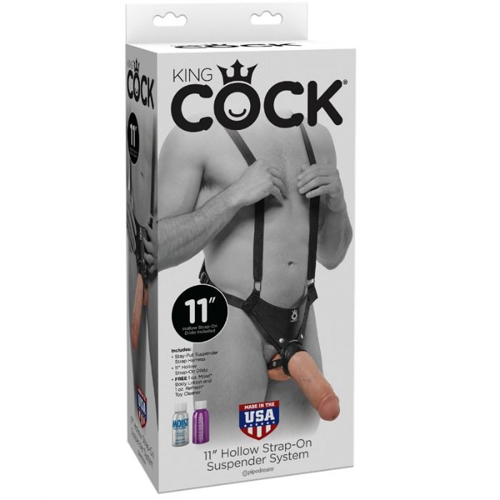 KING COCK - SYSTÈME DE BRETELLES À SANGLE CREUX DE 28 CM CHAIR