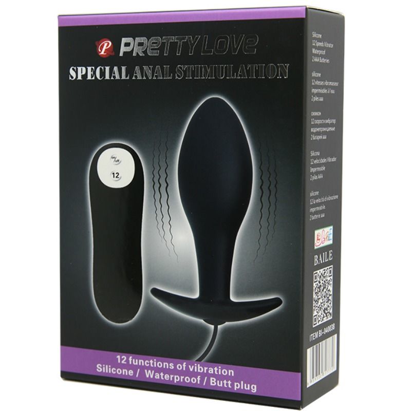 PRETTY LOVE - ANCHOR SILICONE BUTT PLUG 12 VIBRATION MODES BLACK