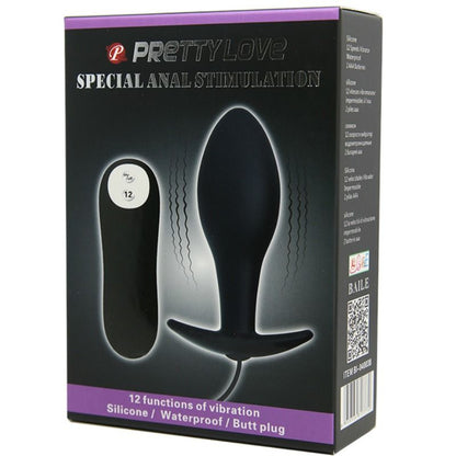 PRETTY LOVE - ANCHOR SILICONE BUTT PLUG 12 VIBRATION MODES BLACK
