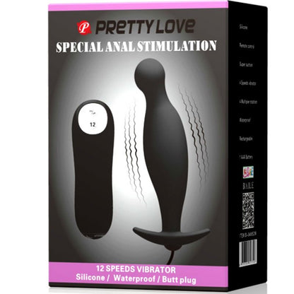 PRETTY LOVE - SILICONE BUTT PLUG 12 VIBRATION MODES BLACK