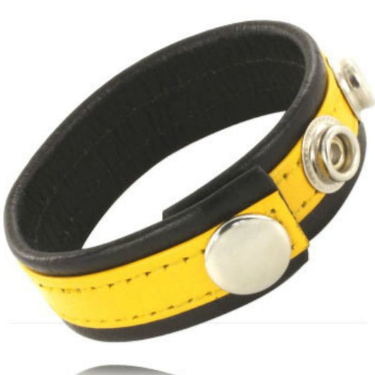 LEATHER BODY - ADJUSTABLE LEATHER STRAP PENIS YELLOW-BLACK - 1