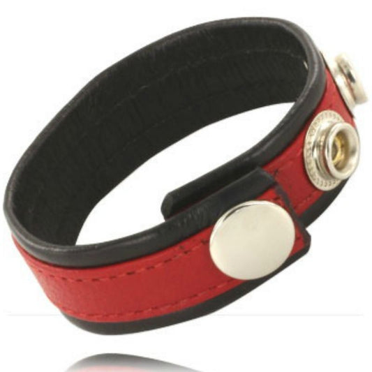 LEATHER BODY - ADJUSTABLE LEATHER STRAP FOR PENIS RED-BLACK - 1