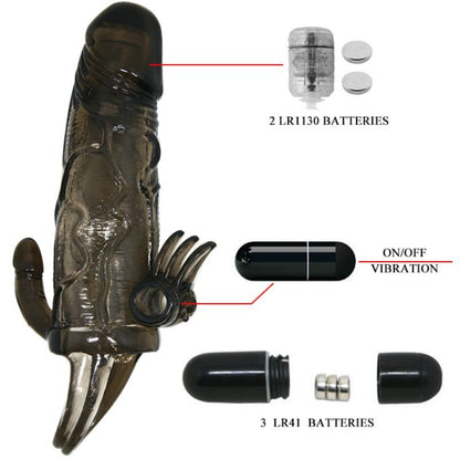 BAILE - BRAVE MAN PENIS COVER WITH CLIT AND ANAL STIMULATION DOUBLE BULLET BLACK 16.5 CM - 3