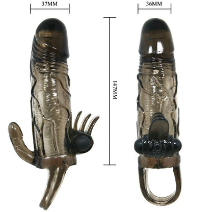 BAILE - BRAVE MAN PENIS COVER WITH CLIT AND ANAL STIMULATION DOUBLE BULLET BLACK 16.5 CM - 2
