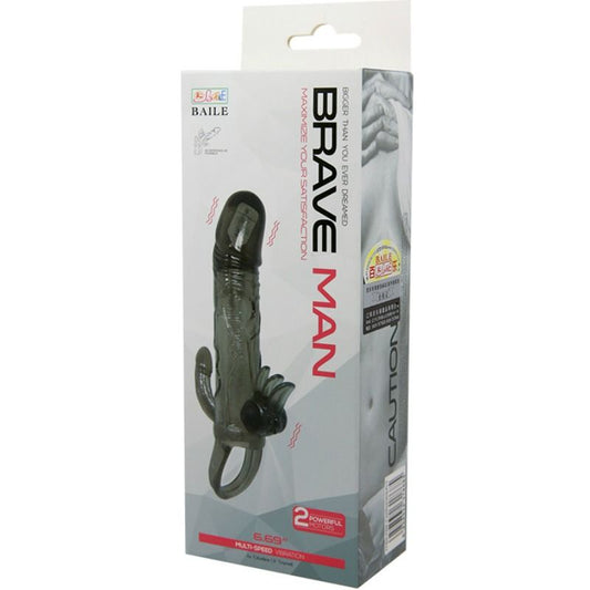 BAILE - BRAVE MAN PENIS COVER WITH CLIT AND ANAL STIMULATION DOUBLE BULLET BLACK 16.5 CM - 1